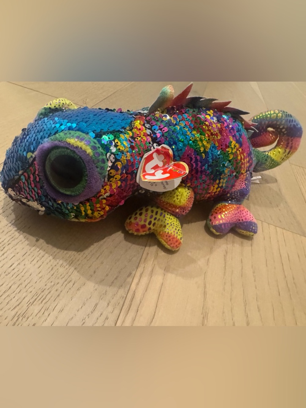 TY Beanie Flippables KARMA Chameleon Iguana Rainbow silver medium 13.5 inch NEW